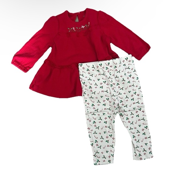 Lot Of 6 Baby Girl Christmas Dresses Diaper Cover Leggings Size 12 Months - Picture 2 of 8